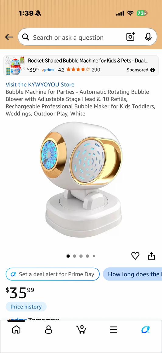 Bubble Machine for Parties - Automatic Rotating Bubble Blower with Adjustable Stage Head & 10 Refills, Rechargeable Professional Bubble Maker for Kids Toddlers, Weddings, Outdoor Play, White