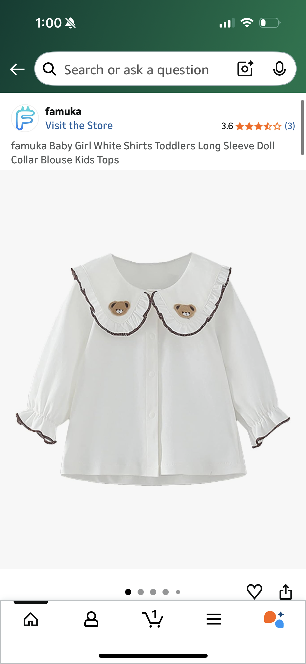Baby Girl White Shirts Toddlers Long Sleeve Bear Collar Blouse (Size 3T)