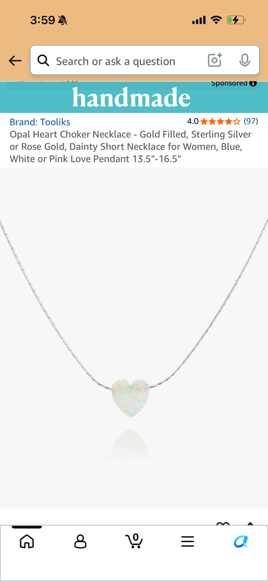 Opal Heart Choker Necklace - Gold Filled, Sterling Silver or Rose Gold, Dainty Short Necklace for Women, Blue, White or Pink Love Pendant 13.5"-16.5"