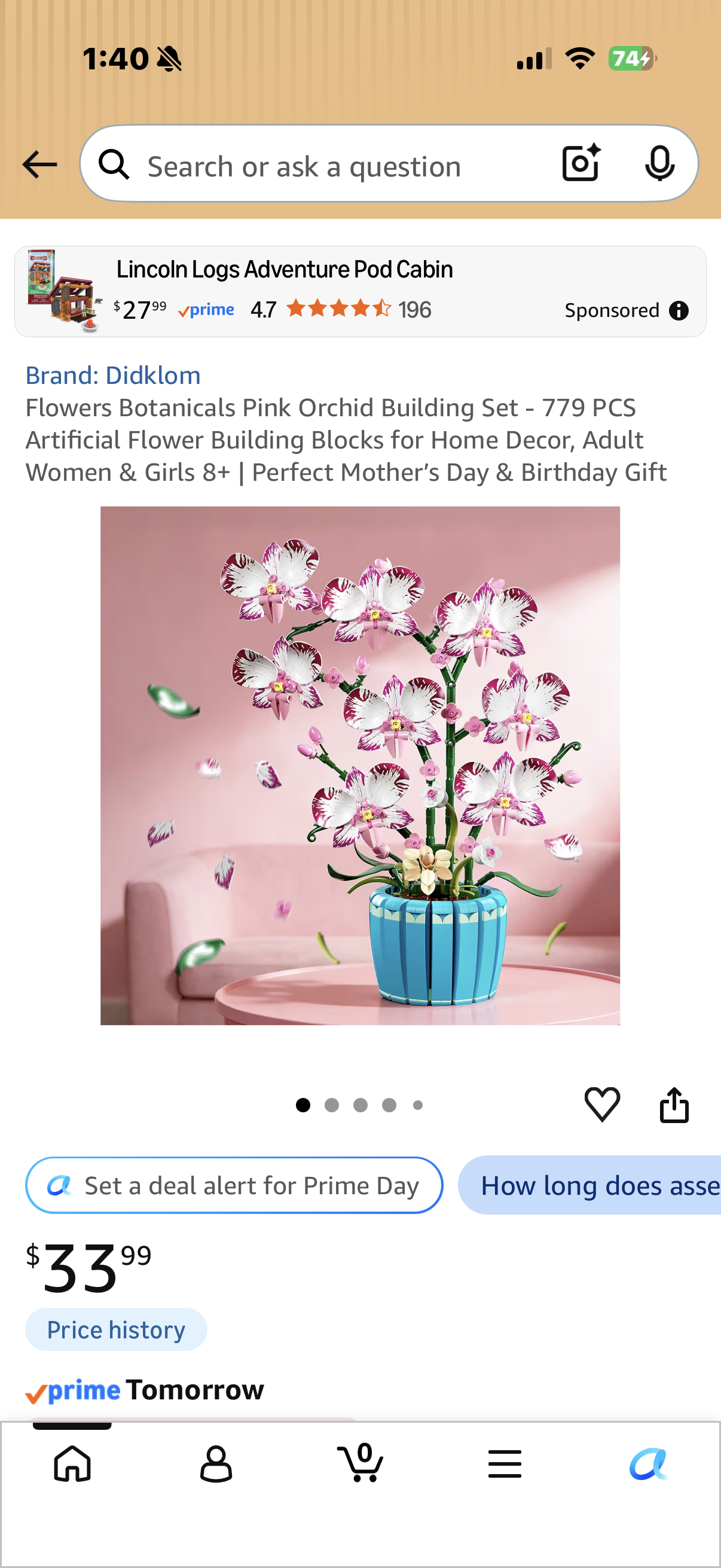 Flowers Botanicals Pink Orchid Building Set - 779 PCS Artificial Flower Building Blocks for Home Decor, Adult Women & Girls 8+ | Perfect Mother’s Day & Birthday Gift