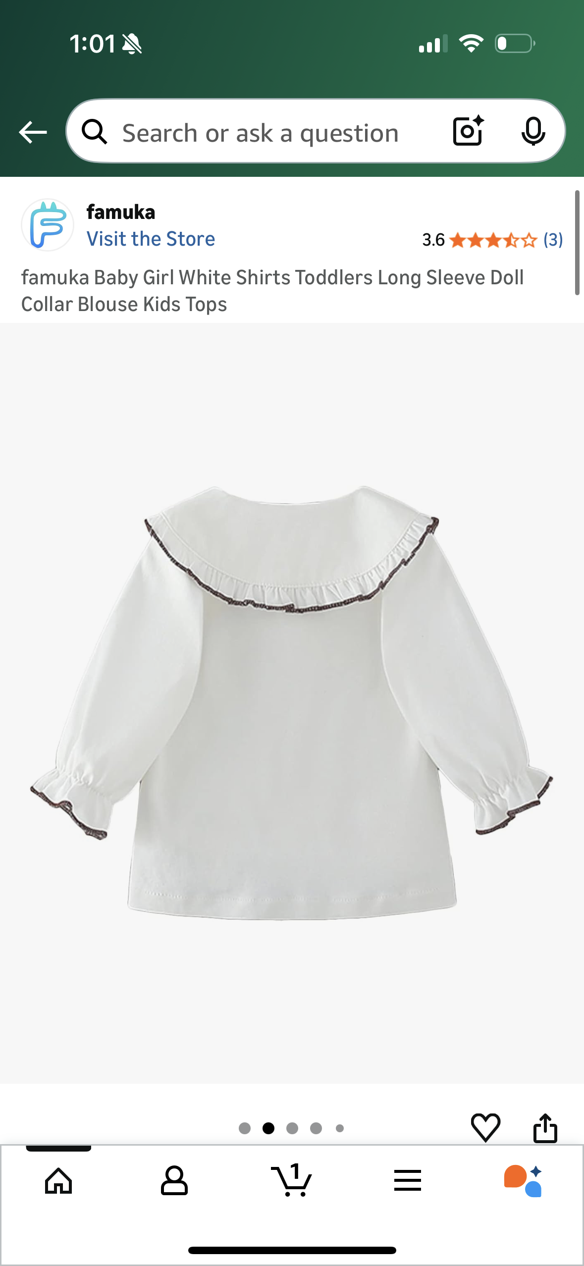 Baby Girl White Shirts Toddlers Long Sleeve Bear Collar Blouse (Size 3T)