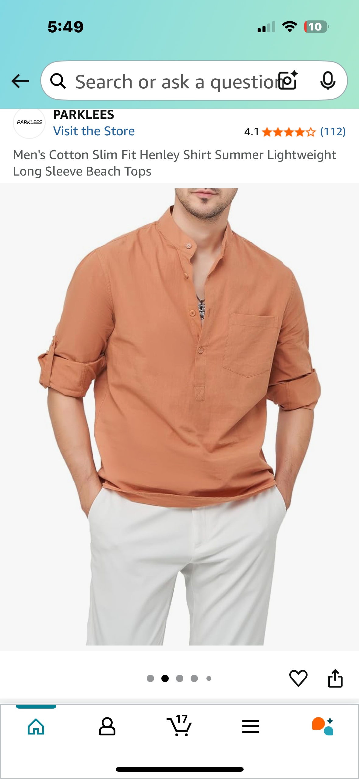 Men's Cotton Henley Shirt Summer LightweightLong Sleeve Casual Top (Size Large)