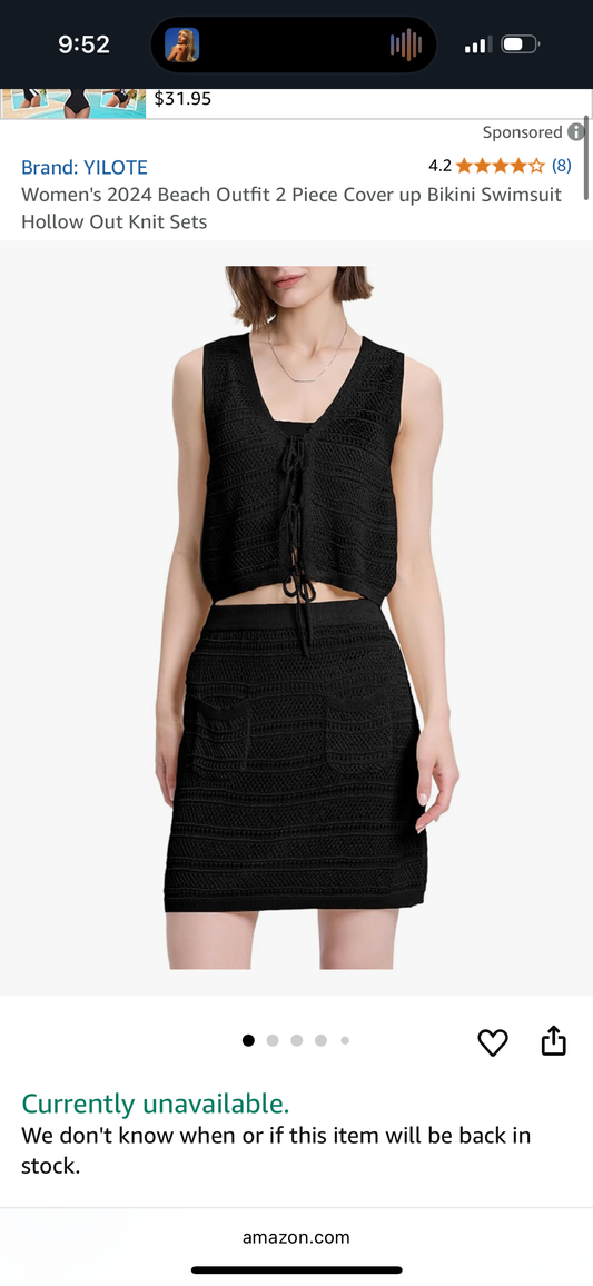 YILOTE Women's Beach Outfit 2 Piece Cover up Color *CREAM* Bikini Swimsuit Hollow Out Knit Sets (Size Medium)