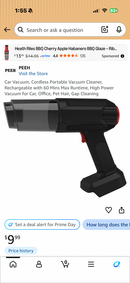 Car Vacuum, Cordless Portable Vacuum Cleaner, Rechargeable with 60 Mins Max Runtime, High Power Vacuum for Car, Office, Pet Hair, Gap Cleaning