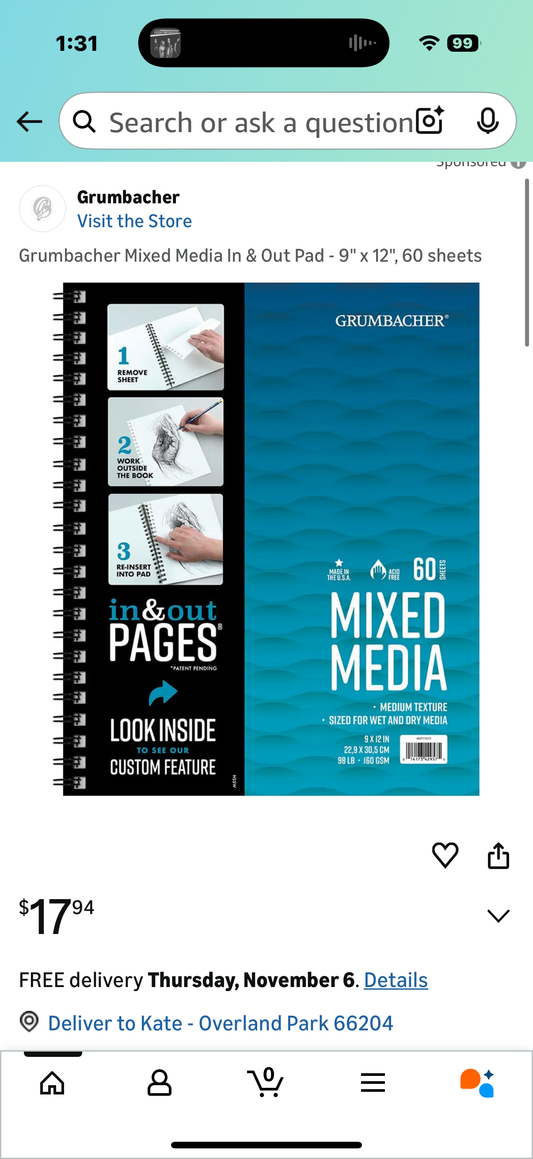 Grumbacher Mixed Media In & Out Pad - 9" x 12", 60 sheets