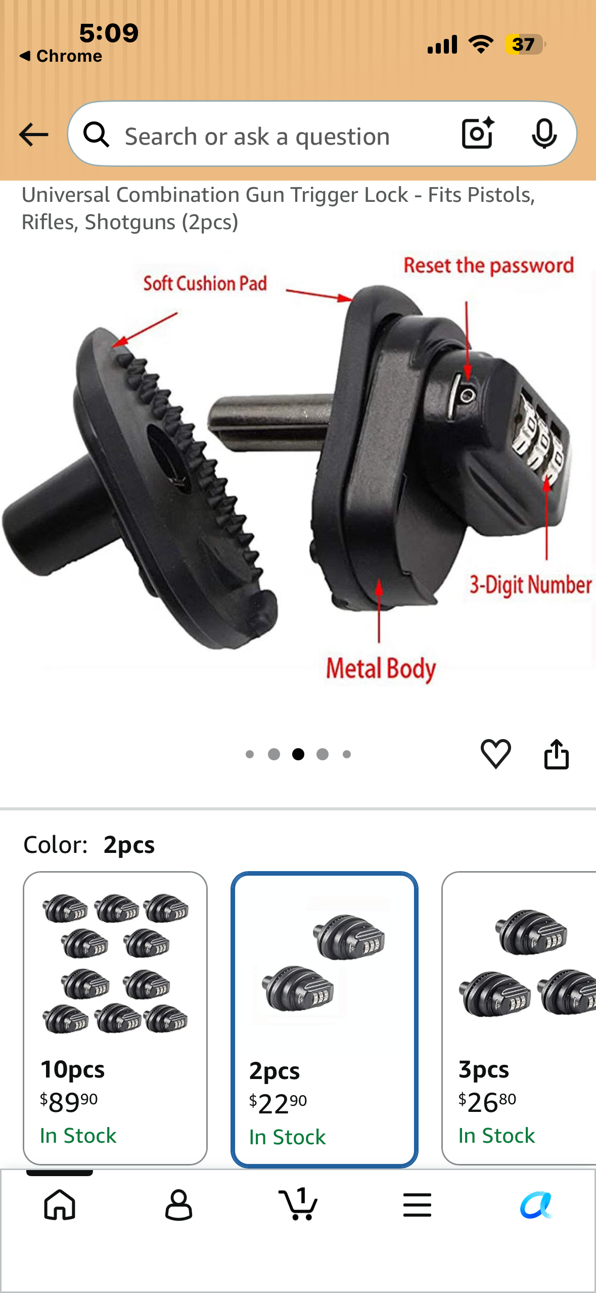 Universal Combination Trigger Lock - Fits Pistols, Rifles, Shotguns (2pcs)