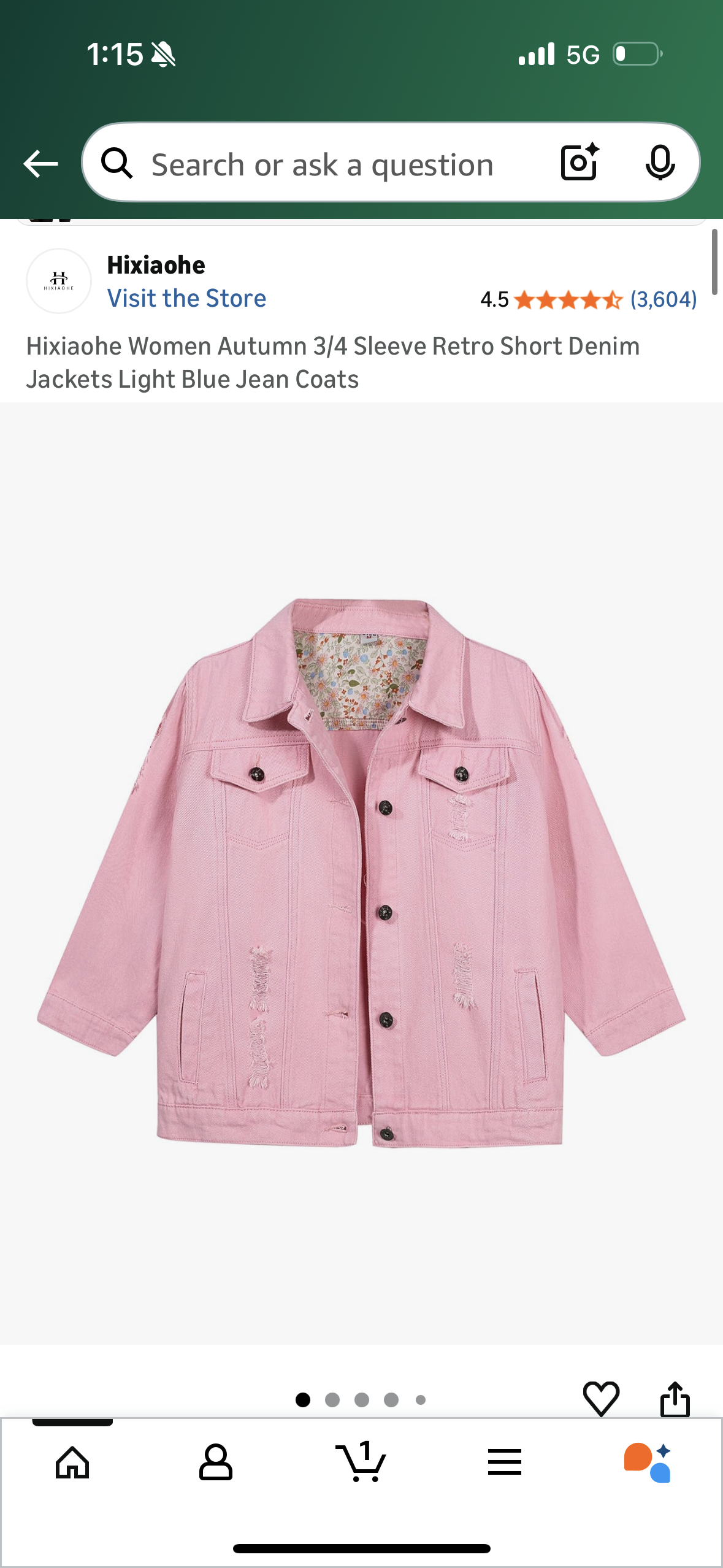 Women Autumn 3/4 Sleeve Retro Short Pink Denim Jacket (Size X-Small)