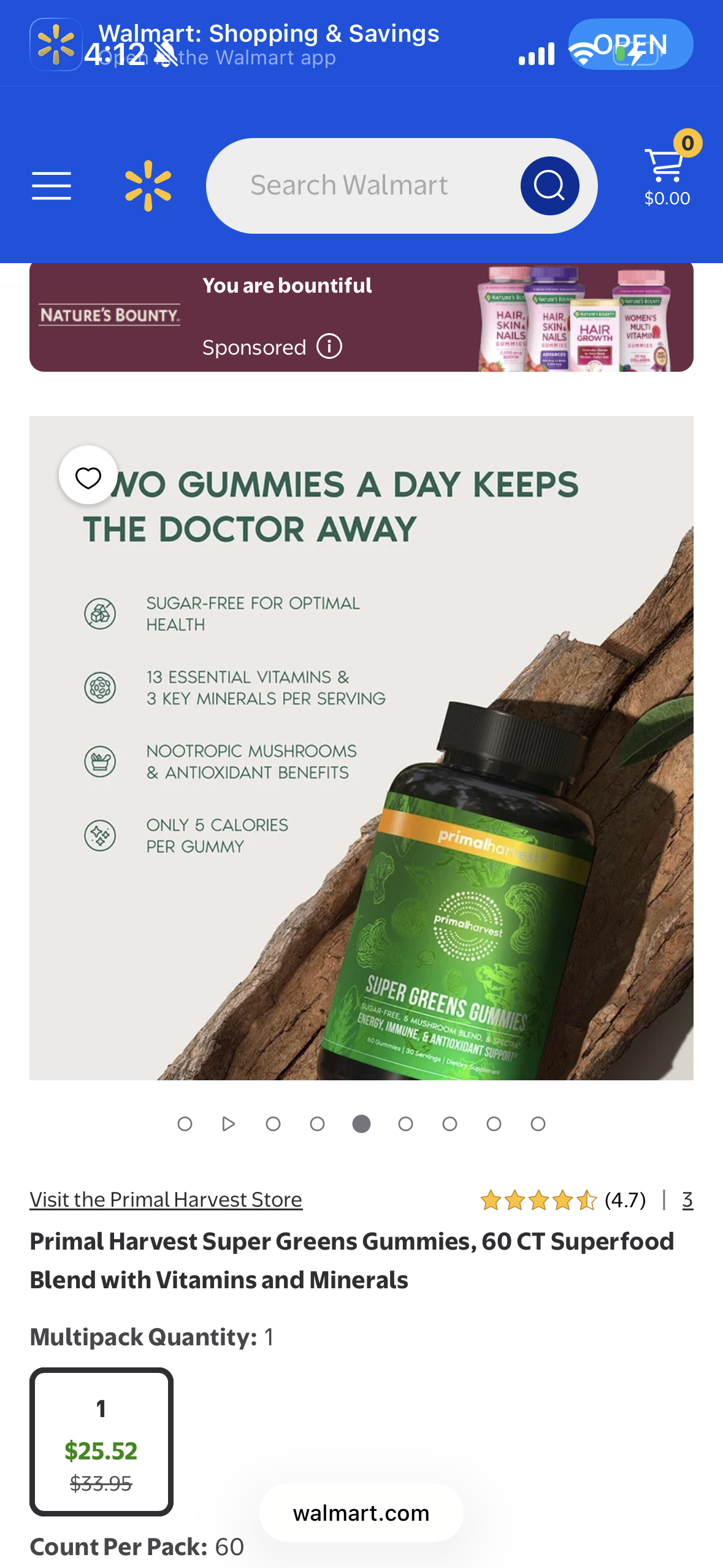 Primal Harvest Super Greens Gummies, 60 CT Superfood Blend with Vitamins and Minerals