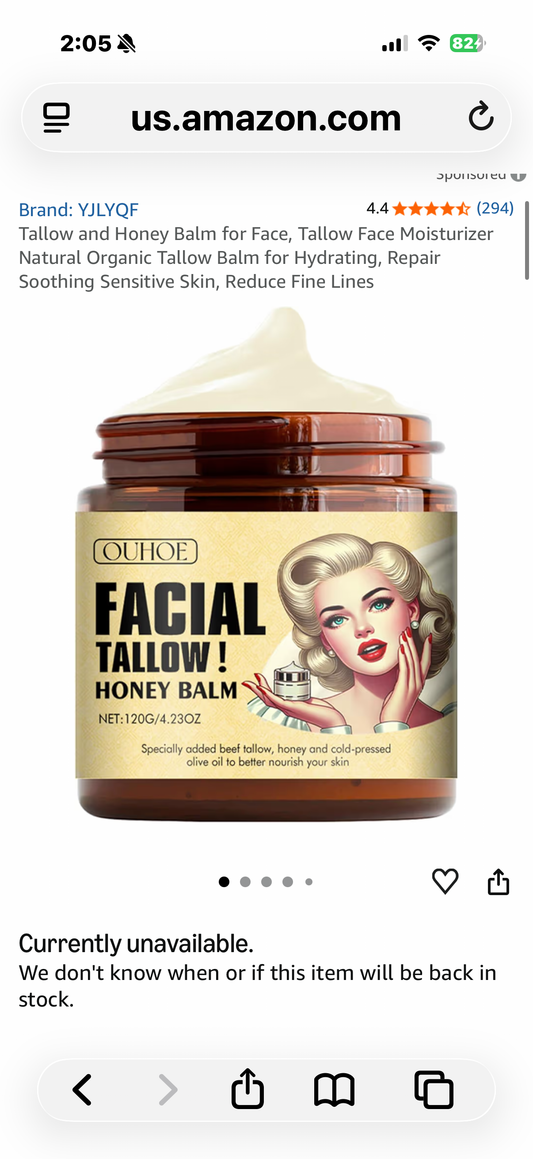 Tallow and Honey Balm for Face, Tallow Face Moisturizer Natural Organic Tallow Balm for Hydrating, Repair Soothing Sensitive Skin, Reduce Fine Lines