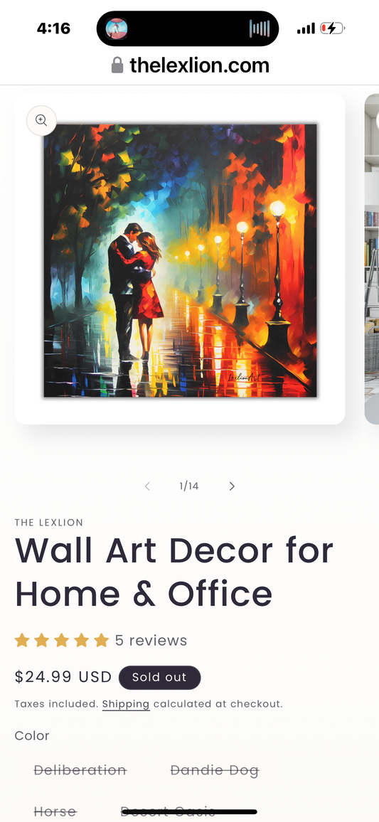 Wall Art Decor for Living Room, Bedroom, Dining, Kitchen, Bathroom, Home & Office — Polyester Giclée Painting — Canvas Artwork Framed Ready to Hang Pictures Print —Nocturne Amorous, 14 inch x 14 inch