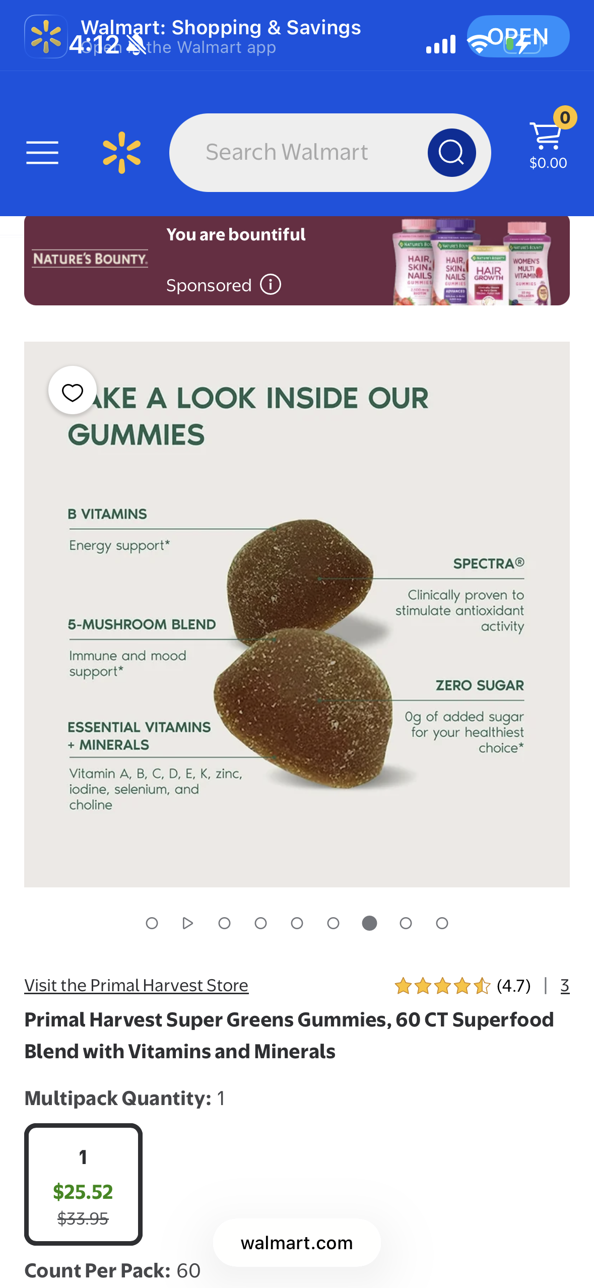Primal Harvest Super Greens Gummies, 60 CT Superfood Blend with Vitamins and Minerals