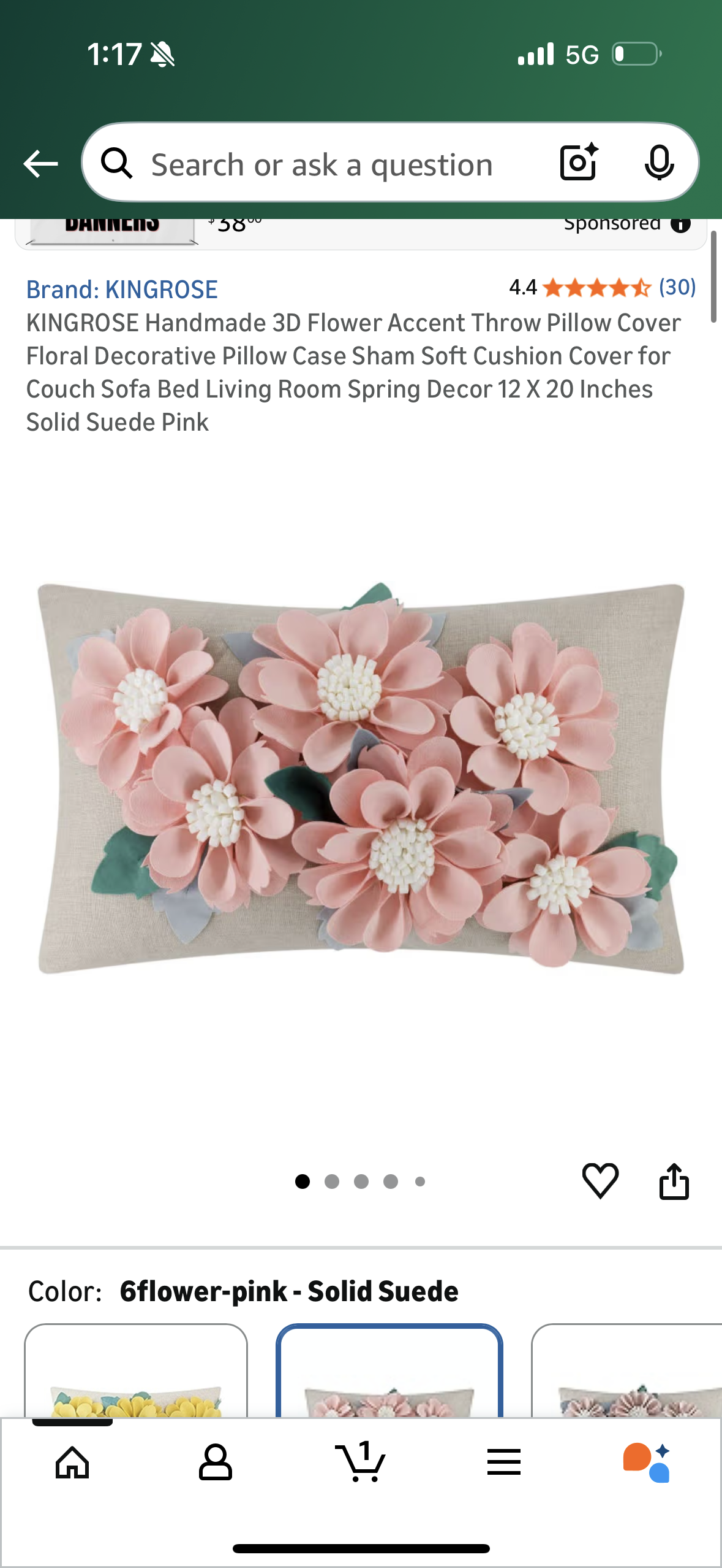 KINGROSE Handmade 3D Flower Accent Throw Pillow Cover Floral Decorative Pillow Case Sham Soft Cushion Cover for Couch Sofa Bed Living Room Spring Decor 12 X 20 Inches Solid Suede Pink