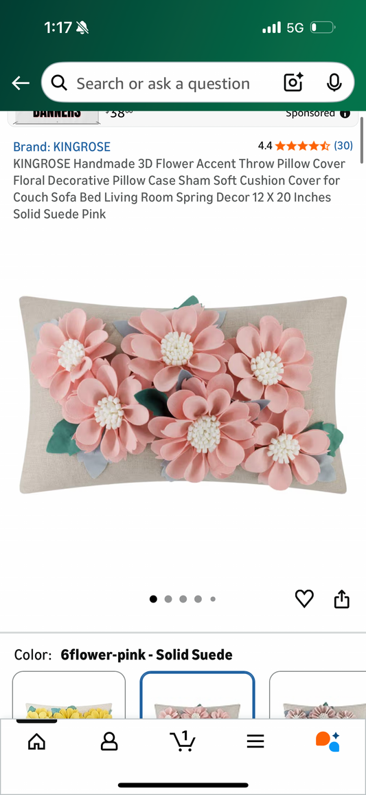 KINGROSE Handmade 3D Flower Accent Throw Pillow Cover Floral Decorative Pillow Case Sham Soft Cushion Cover for Couch Sofa Bed Living Room Spring Decor 12 X 20 Inches Solid Suede Pink