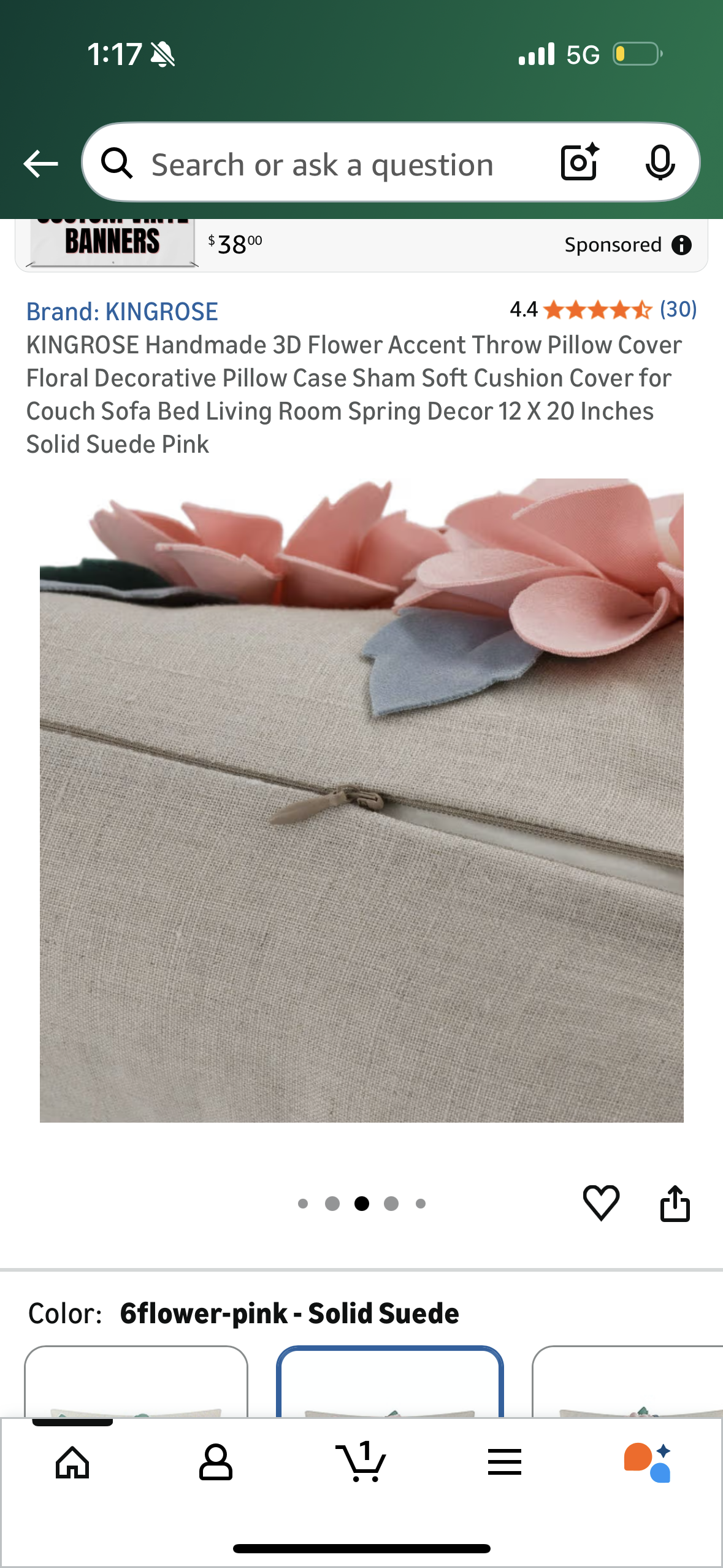 KINGROSE Handmade 3D Flower Accent Throw Pillow Cover Floral Decorative Pillow Case Sham Soft Cushion Cover for Couch Sofa Bed Living Room Spring Decor 12 X 20 Inches Solid Suede Pink