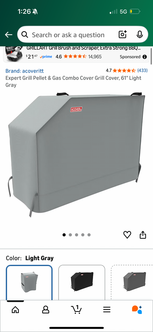 Expert Grill Pellet & Gas Combo Cover Grill Cover, 61" Light Gray