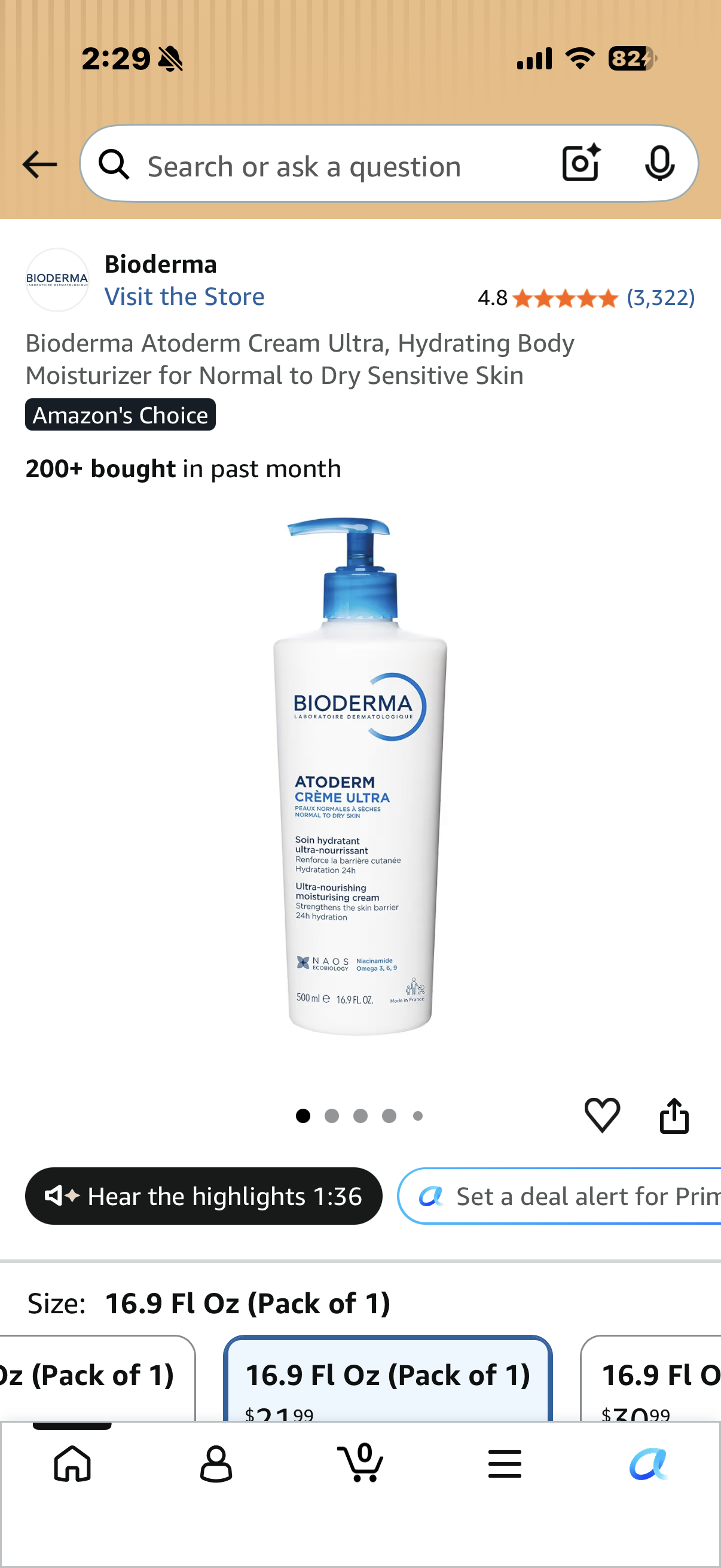 Bioderma Atoderm Cream Ultra, Hydrating Body Moisturizer for Normal to Dry Sensitive Skin