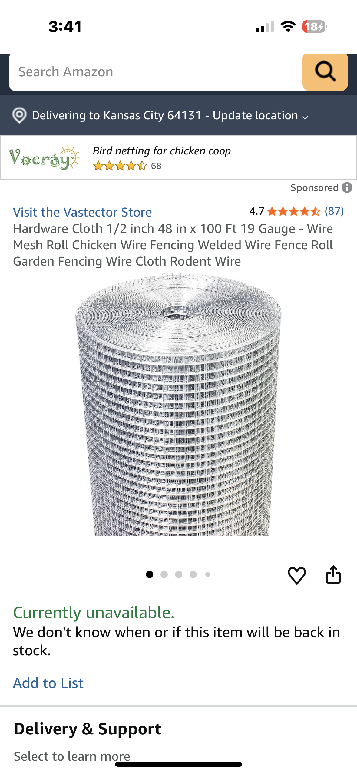 Hardware Cloth 1/2 inch 48 in x 100 Ft 19 Gauge - Welded Wire Fence Roll, Garden Fencing, Rodent Wire, DIY projects (G884)