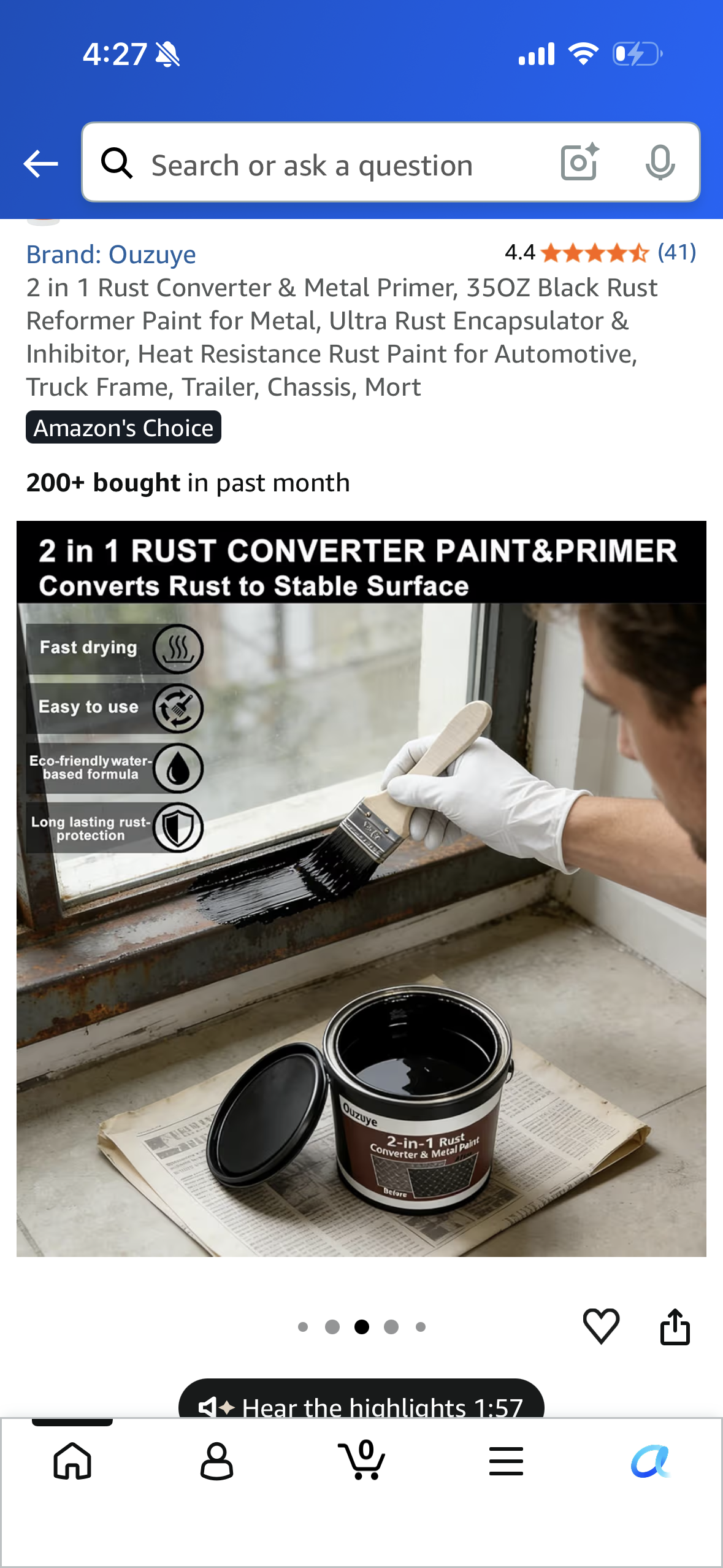2 in 1 Rust Converter & Metal Primer, 35OZ Black Rust Reformer Paint for Metal, Ultra Rust Encapsulator & Inhibitor, Heat Resistance Rust Paint for Automotive, Truck Frame, Trailer, Chassis, Mort
