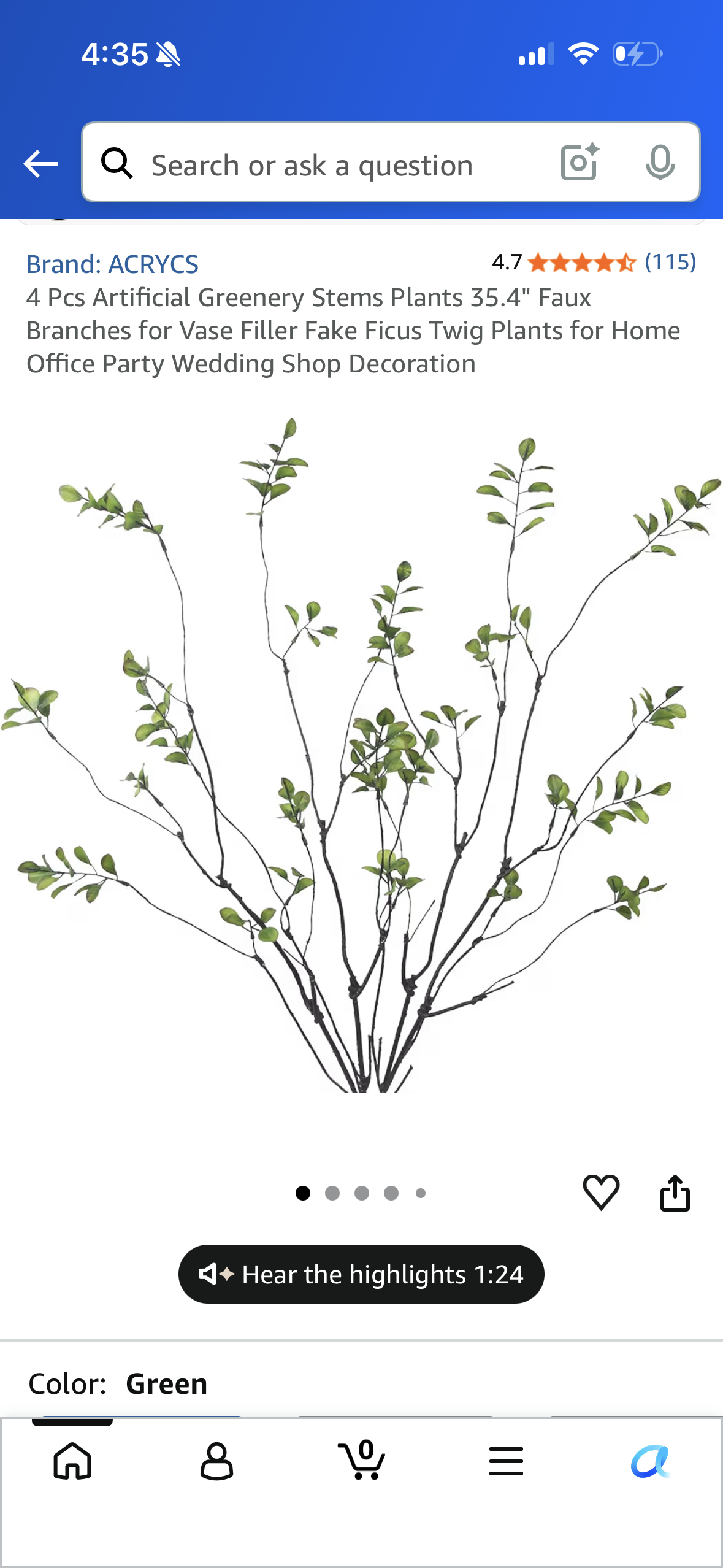 ACRYCS 2 Pcs Artificial Greenery Stems Plants with Fake Moss 29.5" Faux Moss Branches for Vase Filler Fake Ficus Twig Plants for Home Office Party Wedding Shop Decoration Emerald Green