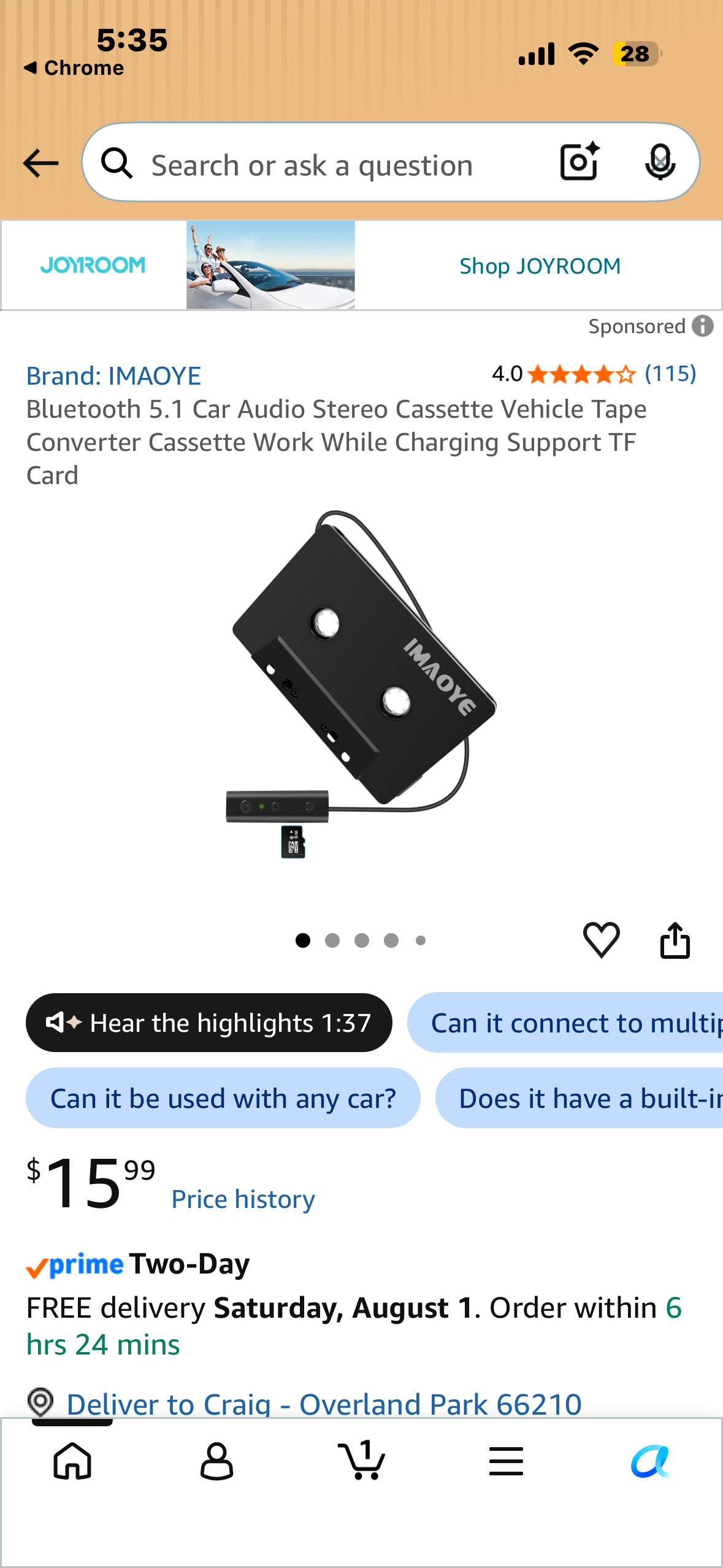 Bluetooth 5.1 Car Audio Stereo Cassette Vehicle Tape Converter Cassette Work While Charging Support TF Card