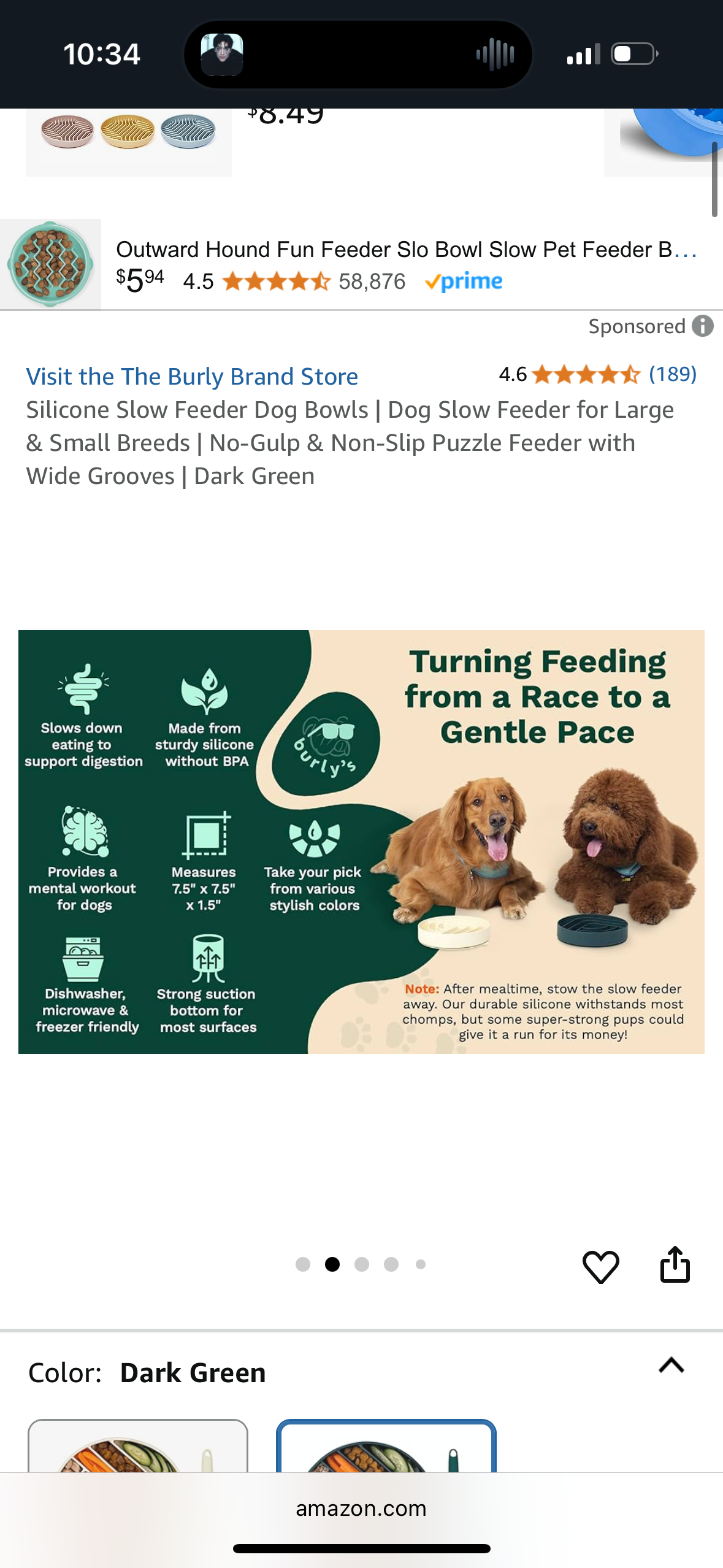 Silicone Slow Feeder Dog Bowls with Spatula | Dog Slow Feeder for Large & Small Breeds | No-Gulp & Non-Slip Puzzle Feeder with Wide Grooves | Dark Green
