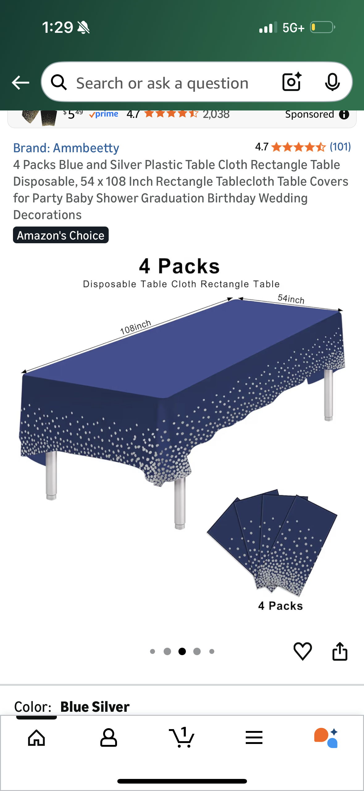 4 Packs Blue and Silver Plastic Table Cloth Rectangle Table Disposable, 54 x 108 Inch Rectangle Tablecloth Table Covers for Party Baby Shower Graduation Birthday Wedding Decorations