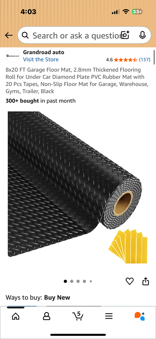 8x20 FT Garage Floor Mat, 2.8mm Thickened Flooring Roll for Under Car, Diamond Plate PVC Rubber Mat with 20 Pcs Tapes, Non-Slip Floor Mat for Garage, Warehouse, Gyms, Trailer, Black (G885)