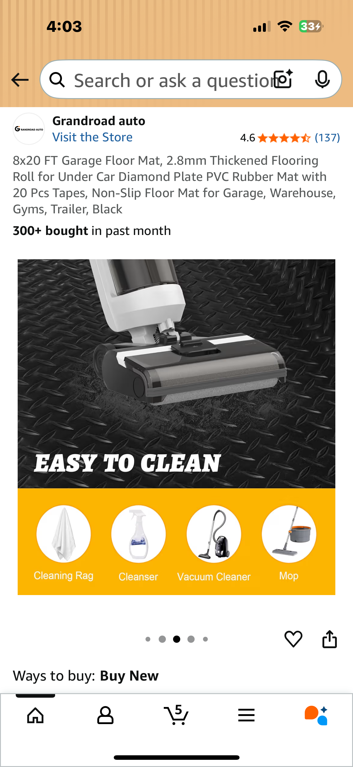 8x20 FT Garage Floor Mat, 2.8mm Thickened Flooring Roll for Under Car, Diamond Plate PVC Rubber Mat with 20 Pcs Tapes, Non-Slip Floor Mat for Garage, Warehouse, Gyms, Trailer, Black (G885)