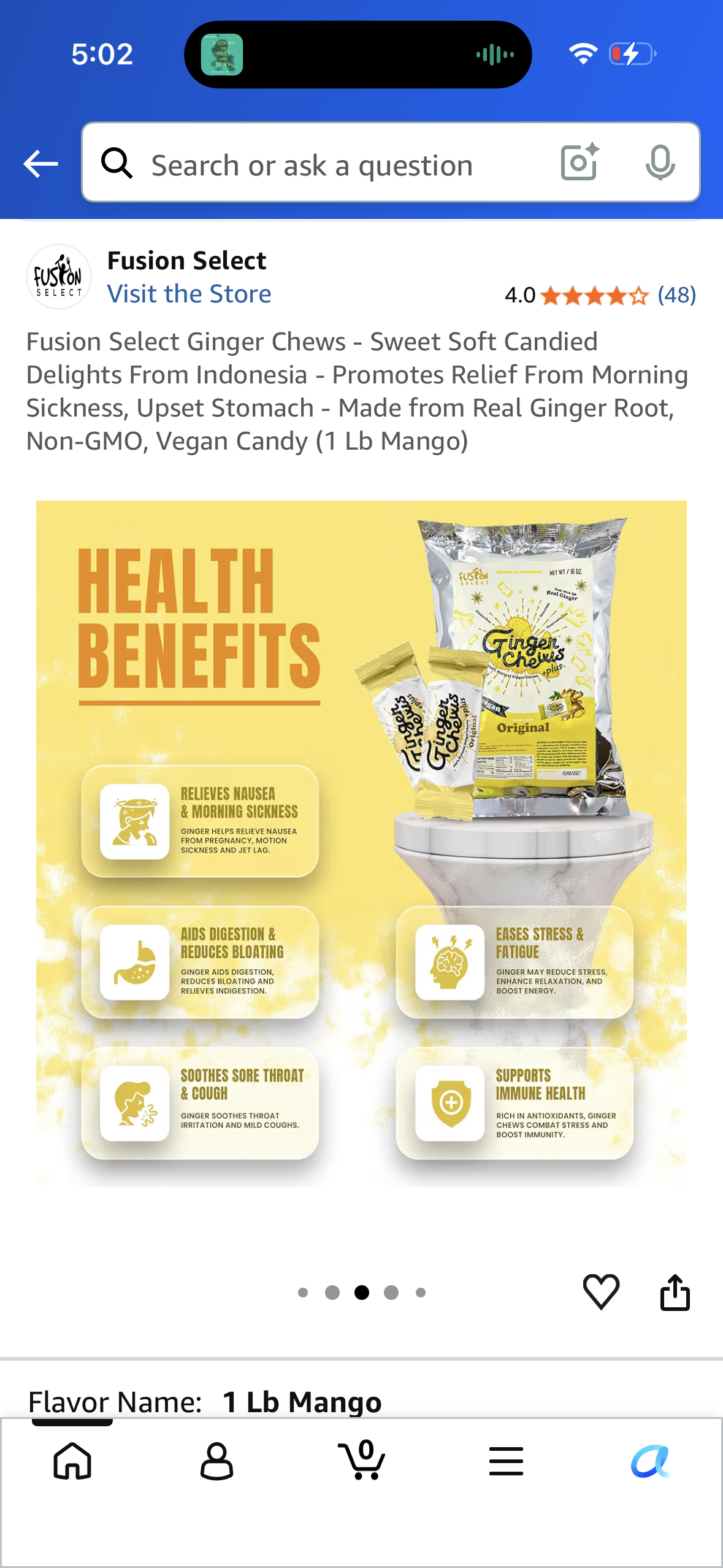 Fusion Select Ginger Chews - Sweet Soft Candied Delights From Indonesia - Promotes Relief From Morning Sickness, Upset Stomach - Made from Real Ginger Root, Non-GMO, Vegan Candy (1 Lb Mango)