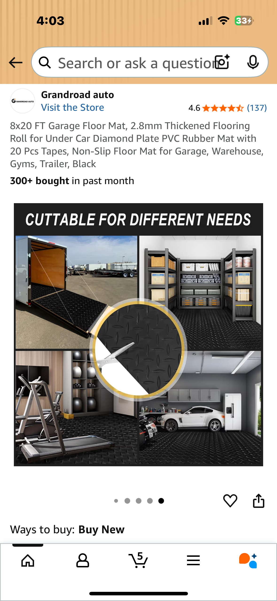 8x20 FT Garage Floor Mat, 2.8mm Thickened Flooring Roll for Under Car, Diamond Plate PVC Rubber Mat with 20 Pcs Tapes, Non-Slip Floor Mat for Garage, Warehouse, Gyms, Trailer, Black (G885)