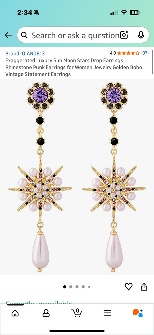Exaggerated Luxury Sun Moon Stars Drop Earrings Rhinestone Punk Earrings for Women Jewelry Golden Boho Vintage Statement Earrings