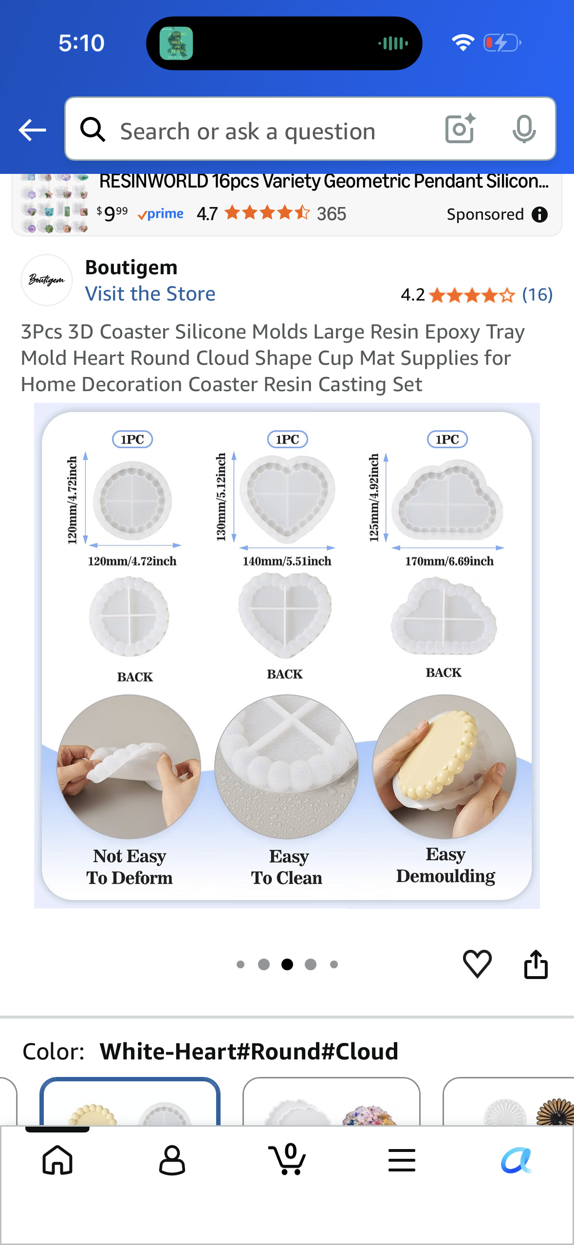 3Pcs 3D Coaster Silicone Molds Large Resin Epoxy Tray Mold Heart Round Cloud Shape Cup Mat Supplies for Home Decoration Coaster Resin Casting Set