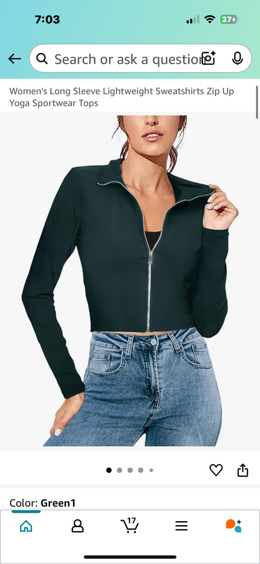 Women's Long Sleeve Lightweight Sweatshirt Zip Up Yoga Sportwear Top (Size XL)