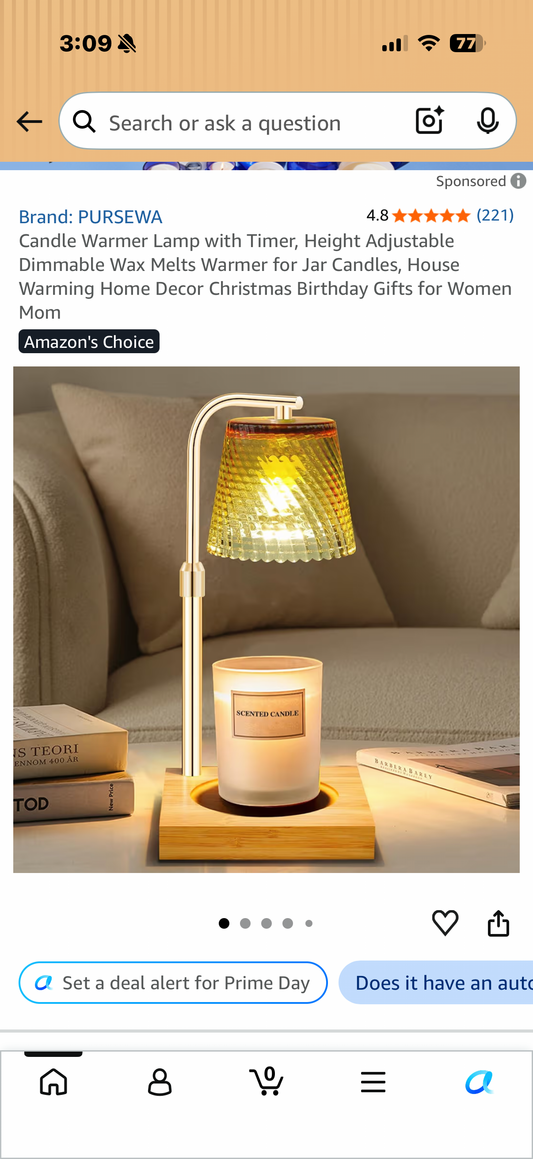 Candle Warmer Lamp with Timer, Height Adjustable Dimmable Wax Melts Warmer for Jar Candles, House Warming Home Decor Christmas Birthday Gifts for Women Mom