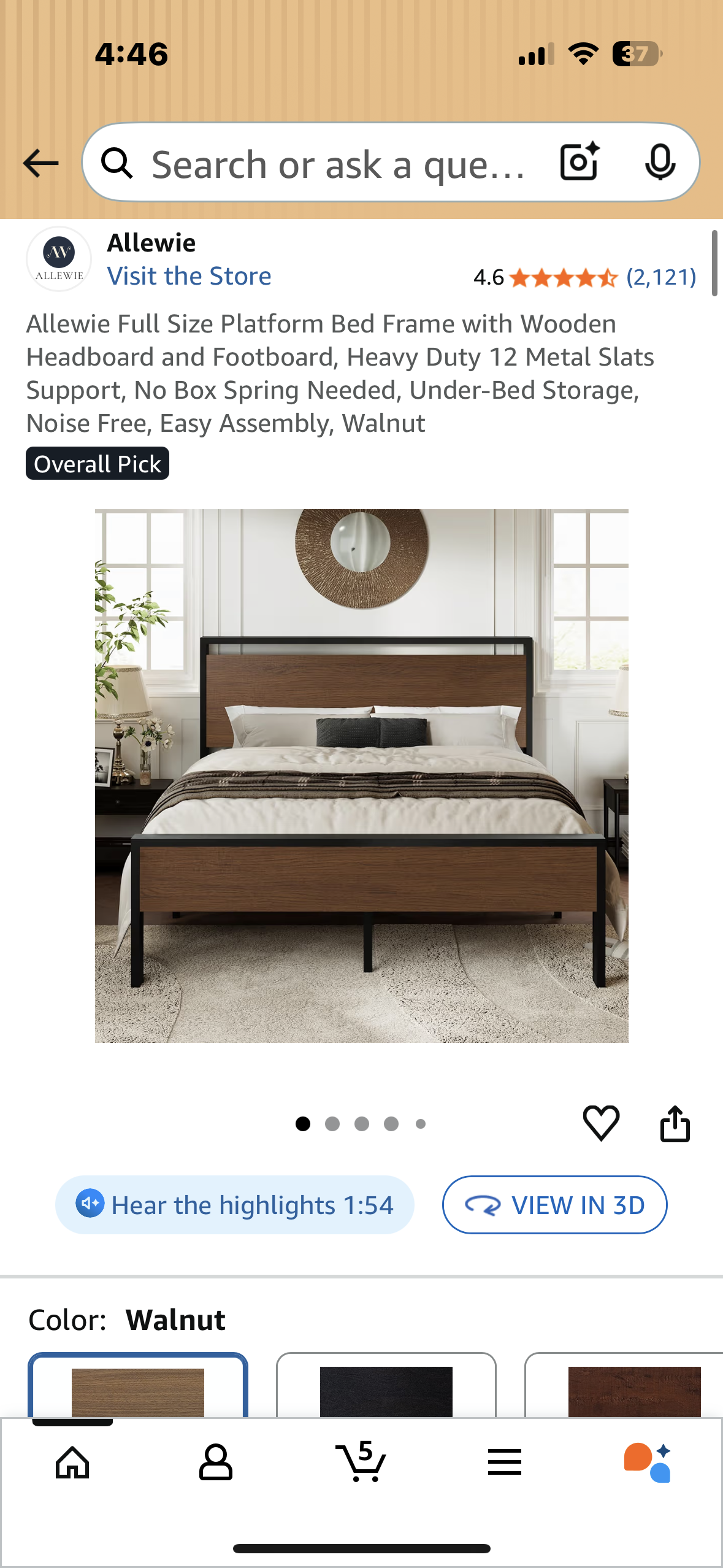 Allewie Full Size Platform Bed Frame with Wooden Headboard and Footboard, Heavy Duty 12 Metal Slats Support, No Box Spring Needed, Under-Bed Storage, Noise Free, Easy Assembly, Walnut (B1129)