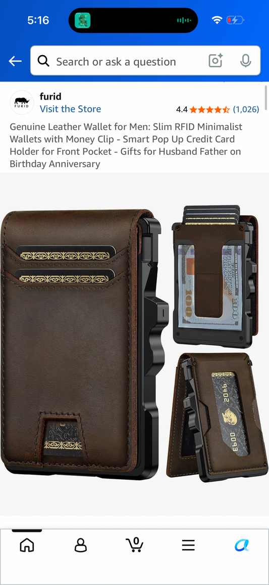 Genuine Leather Wallet for Men: Slim RFID Minimalist Wallets with Money Clip - Smart Pop Up Credit Card Holder for Front Pocket - Gifts for Husband Father on Birthday Anniversary