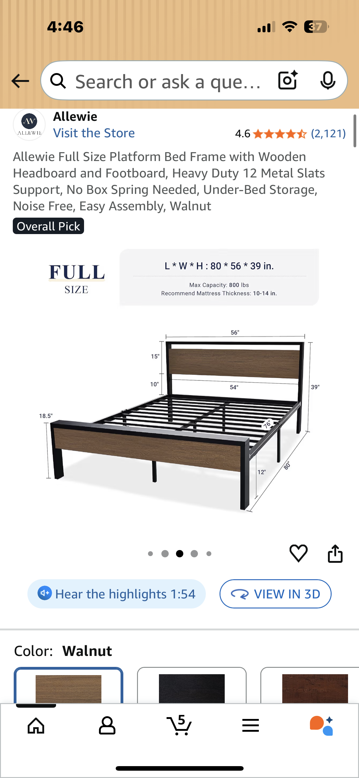 Allewie Full Size Platform Bed Frame with Wooden Headboard and Footboard, Heavy Duty 12 Metal Slats Support, No Box Spring Needed, Under-Bed Storage, Noise Free, Easy Assembly, Walnut (B1129)