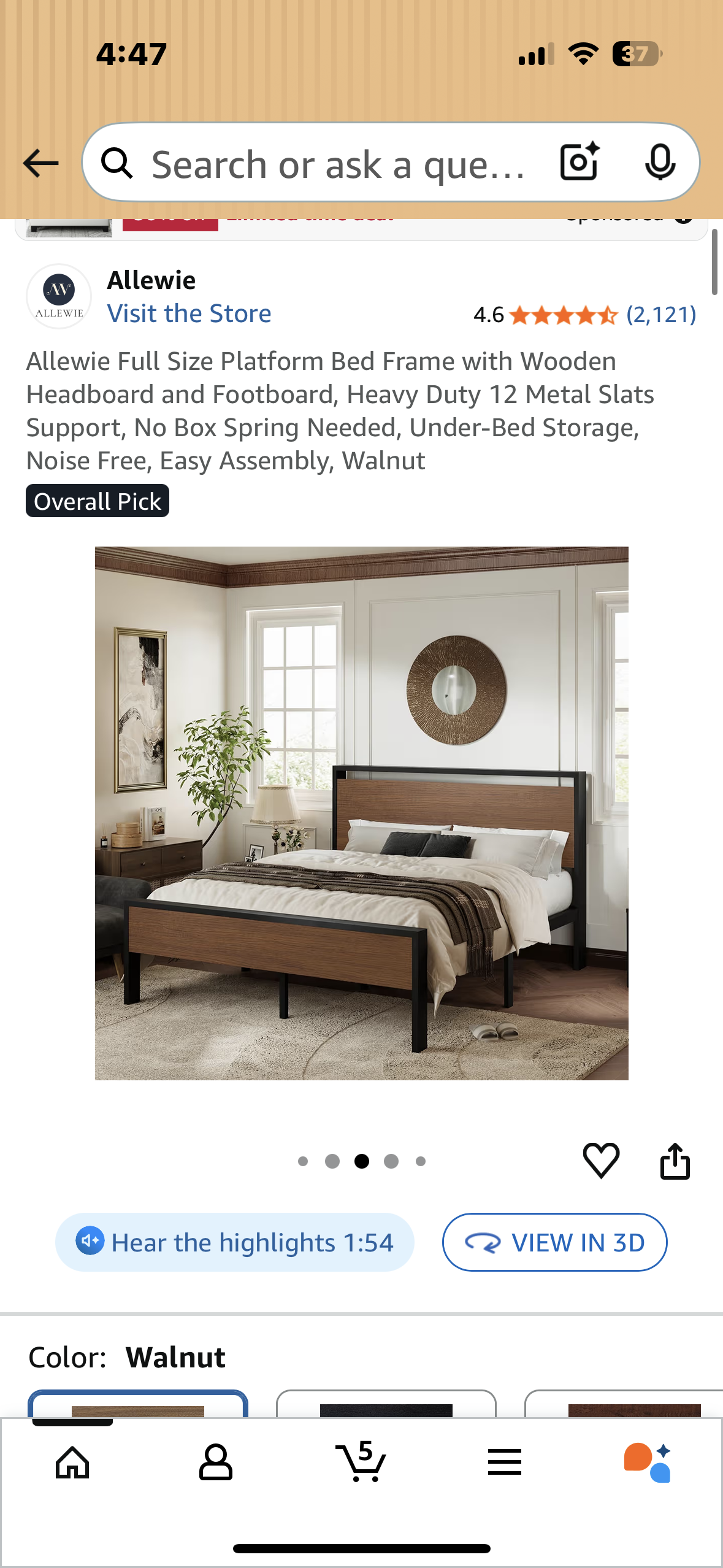 Allewie Full Size Platform Bed Frame with Wooden Headboard and Footboard, Heavy Duty 12 Metal Slats Support, No Box Spring Needed, Under-Bed Storage, Noise Free, Easy Assembly, Walnut (B1129)