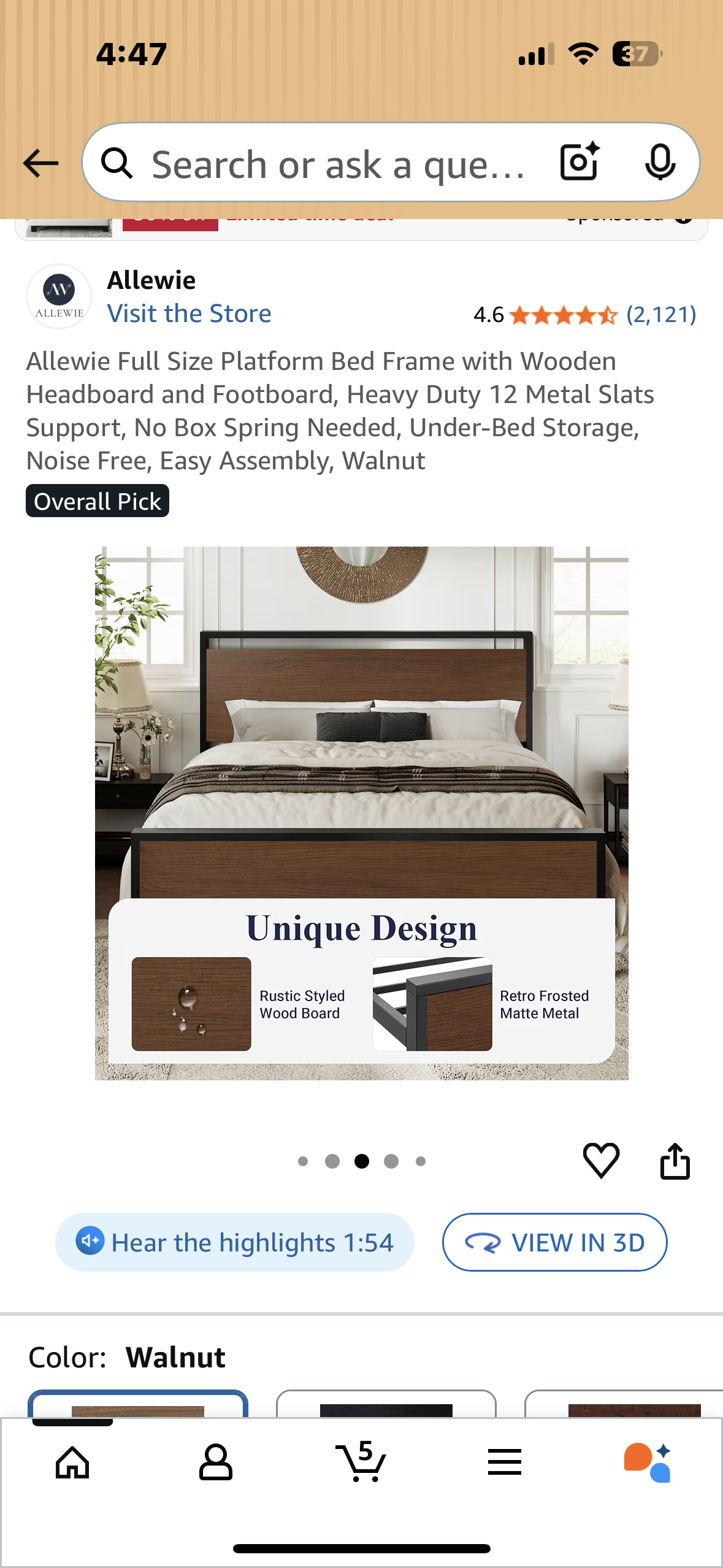 Allewie Full Size Platform Bed Frame with Wooden Headboard and Footboard, Heavy Duty 12 Metal Slats Support, No Box Spring Needed, Under-Bed Storage, Noise Free, Easy Assembly, Walnut (B1129)