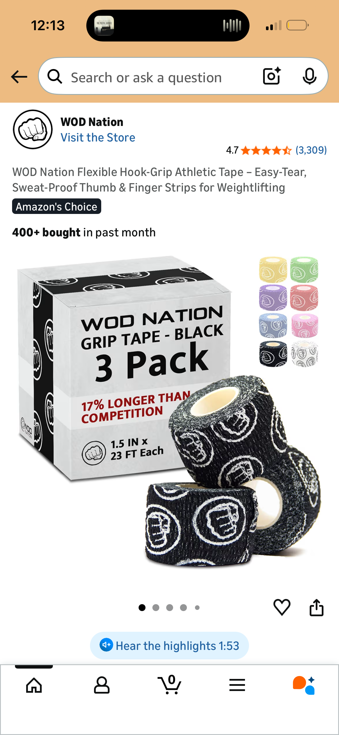 WOD Nation Flexible Hook-Grip Athletic Tape – Easy-Tear, Sweat-Proof Thumb & Finger Strips for Weightlifting, Red