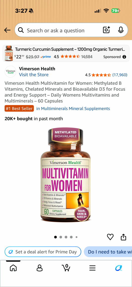 Vimerson Health Multivitamin for Women: Methylated B Vitamins, Chelated Minerals and Bioavailable D3 for Focus and Energy Support – Daily Womens Multivitamins and Multiminerals – 60 Capsules