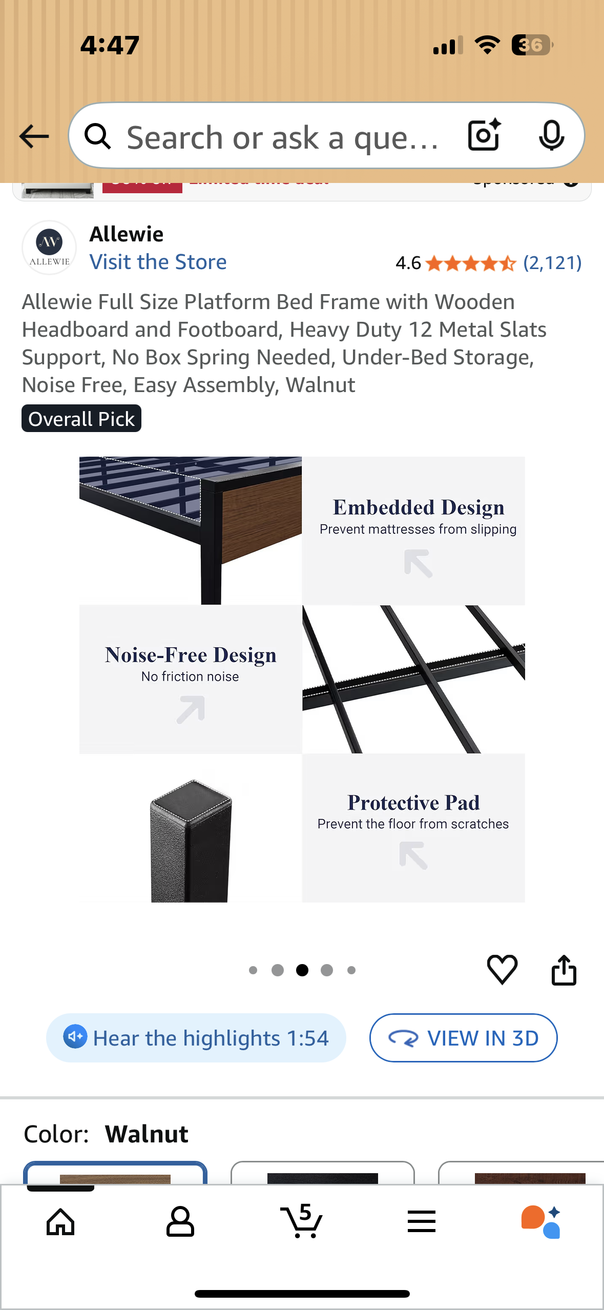 Allewie Full Size Platform Bed Frame with Wooden Headboard and Footboard, Heavy Duty 12 Metal Slats Support, No Box Spring Needed, Under-Bed Storage, Noise Free, Easy Assembly, Walnut (B1129)