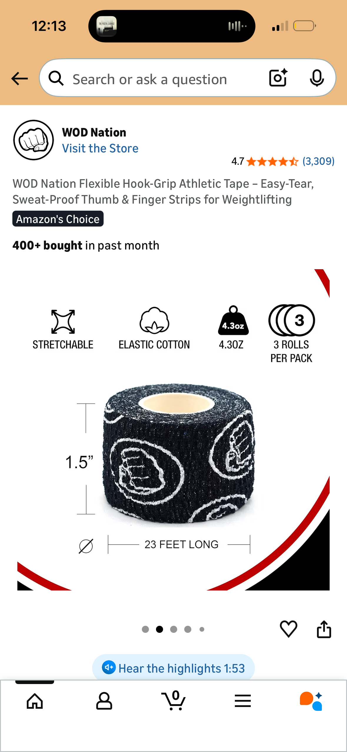 WOD Nation Flexible Hook-Grip Athletic Tape – Easy-Tear, Sweat-Proof Thumb & Finger Strips for Weightlifting, Red