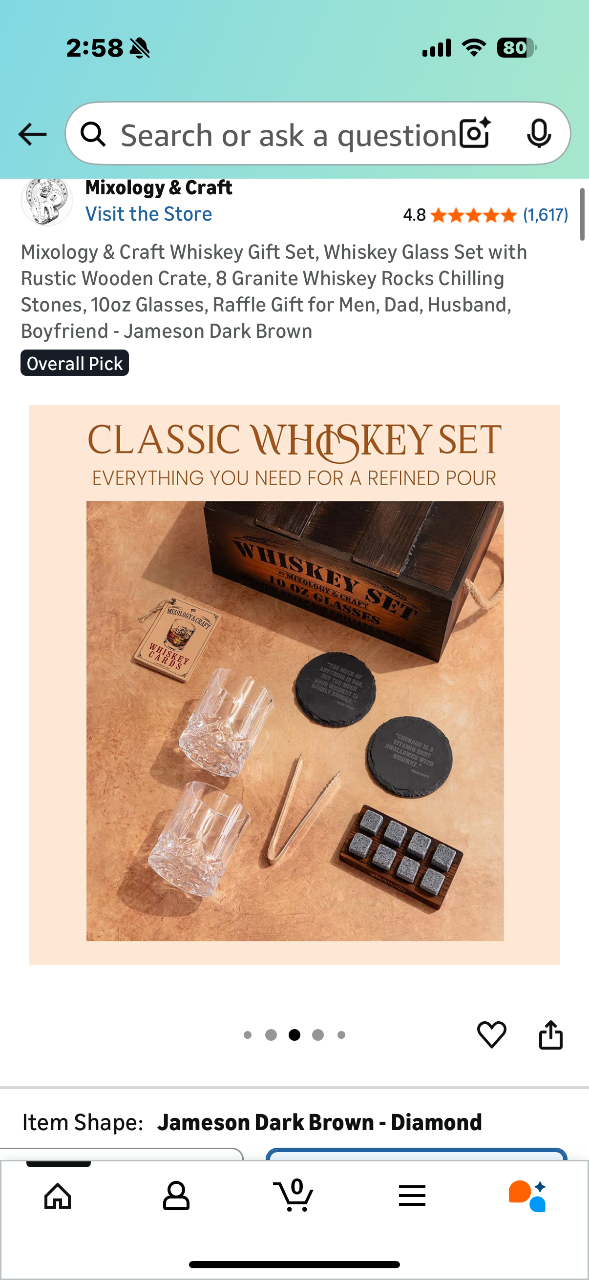 Mixology & Craft Whiskey Gift Set, Whiskey Glass Set with Rustic Wooden Crate, 8 Granite Whiskey Rocks Chilling Stones, 10oz Glasses, Raffle Gift for Men, Dad, Husband, Boyfriend - Jameson Dark Brown