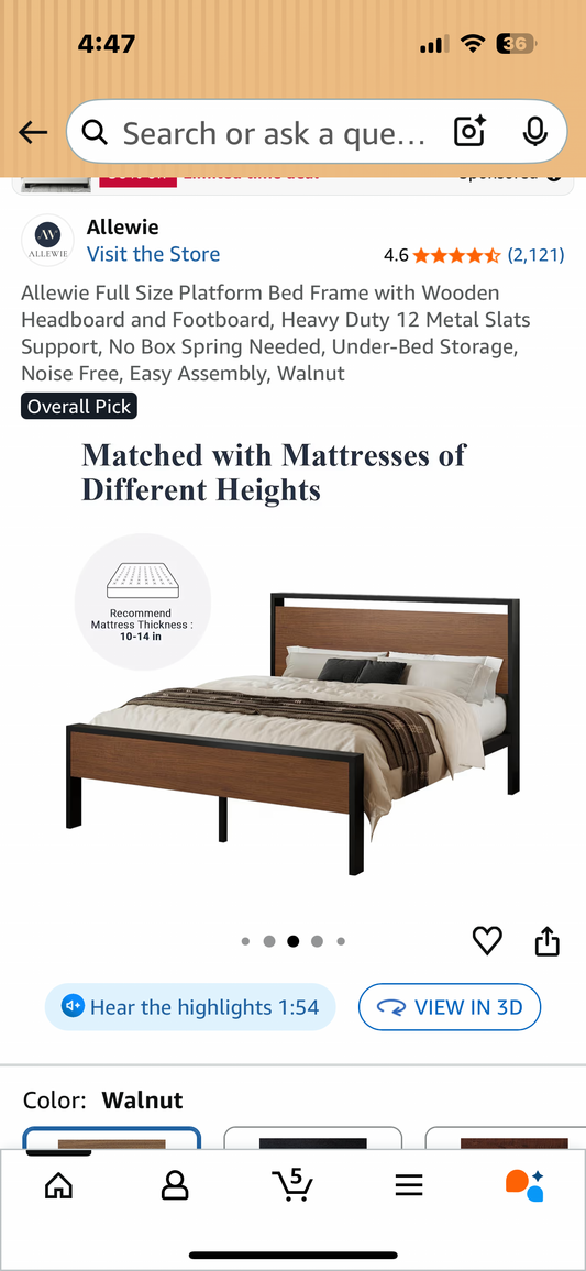 Allewie Full Size Platform Bed Frame with Wooden Headboard and Footboard, Heavy Duty 12 Metal Slats Support, No Box Spring Needed, Under-Bed Storage, Noise Free, Easy Assembly, Walnut (B1129)