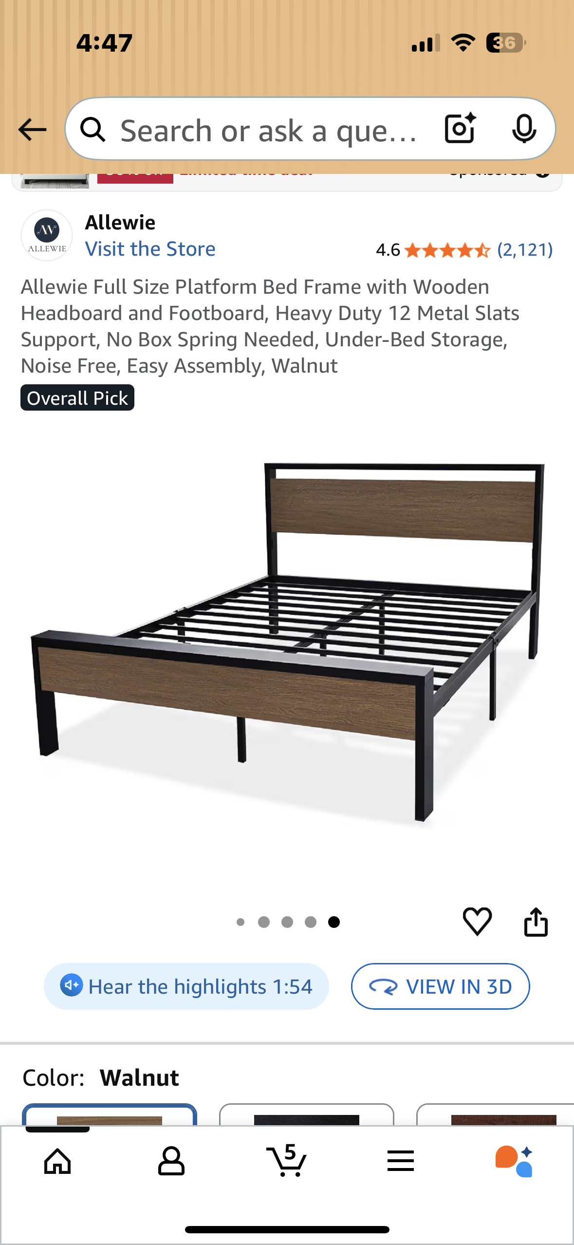 Allewie Full Size Platform Bed Frame with Wooden Headboard and Footboard, Heavy Duty 12 Metal Slats Support, No Box Spring Needed, Under-Bed Storage, Noise Free, Easy Assembly, Walnut (B1129)