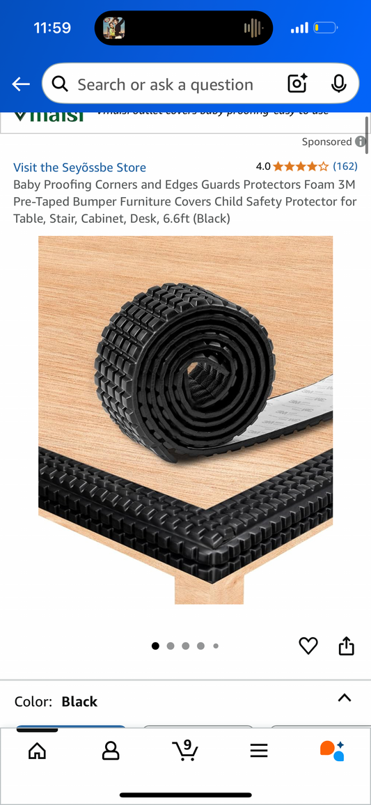 Baby Proofing Corners and Edges Guards Protectors Foam 3M Pre-Taped Bumper Furniture Covers Child Safety Protector for Table, Stair, Cabinet, Desk, 6.6ft (Black)