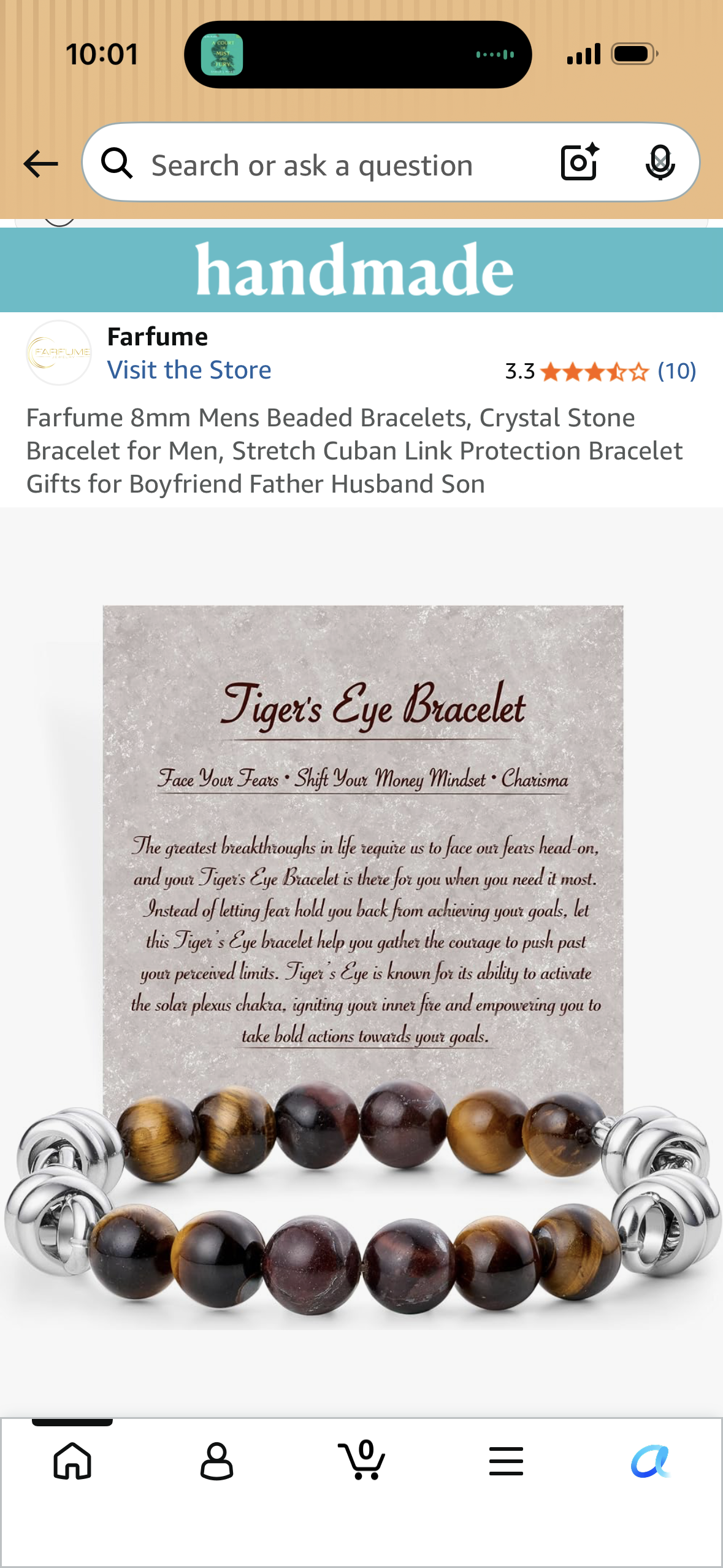 Farfume 8mm Mens Beaded Bracelets, Crystal Stone Bracelet for Men, Stretch Cuban Link Protection Bracelet Gifts for Boyfriend Father Husband Son