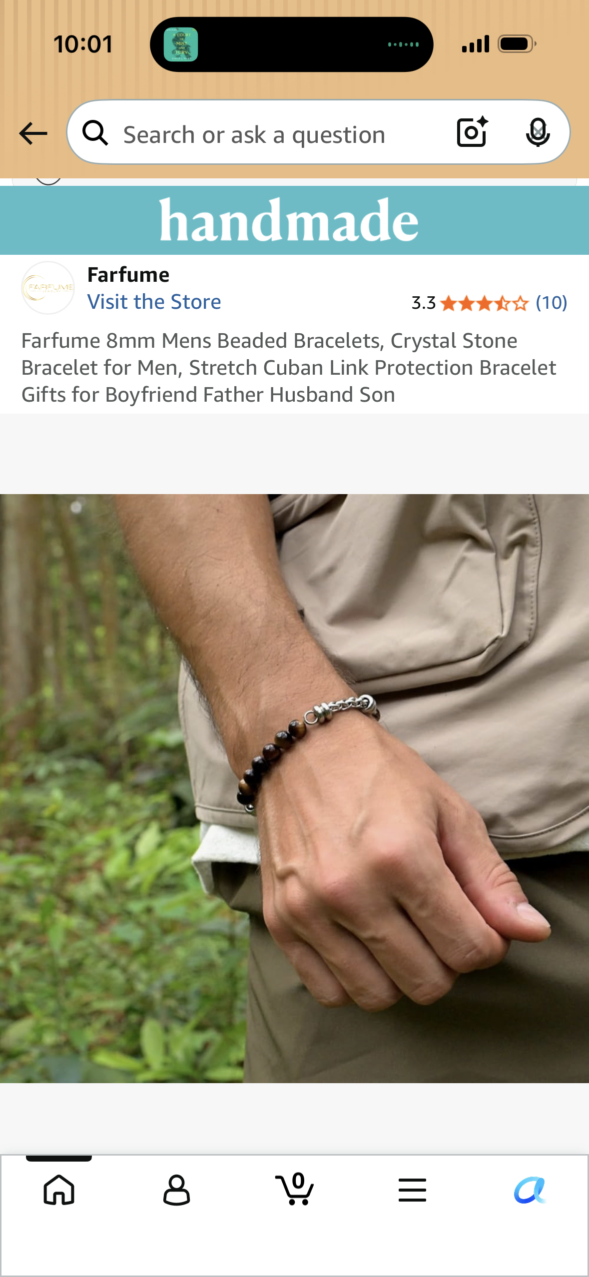 Farfume 8mm Mens Beaded Bracelets, Crystal Stone Bracelet for Men, Stretch Cuban Link Protection Bracelet Gifts for Boyfriend Father Husband Son
