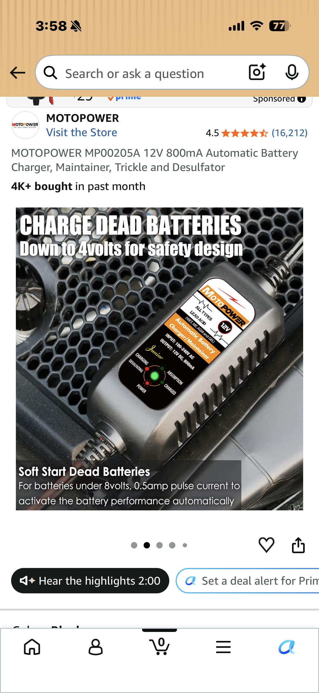 MOTOPOWER MP00205A 12V 800mA Automatic Battery Charger, Maintainer, Trickle and Desulfator